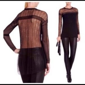 BCBGMaxAzria Women's Lace Sheer Lexi Top Long Sleeve Mesh Black Size Small